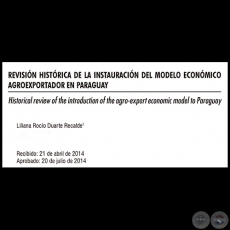 REVISIÓN HISTÓRICA DE LA INSTAURACIÓN DEL MODELO ECONÓMICO AGROEXPORTADOR EN PARAGUAY - Año 2014